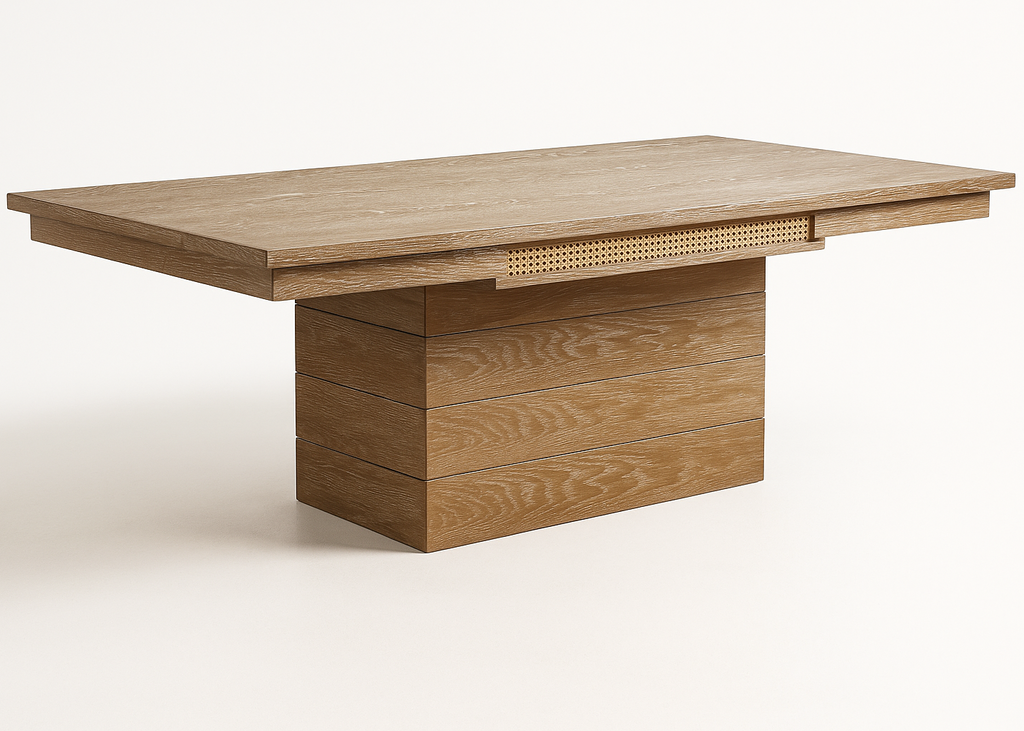 Comedor Toscana en madera de encino con 6 sillas tapizadas