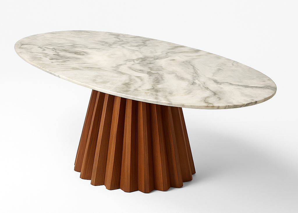 Comedor Roma en mármol Calacatta con 6 sillas tapizadas