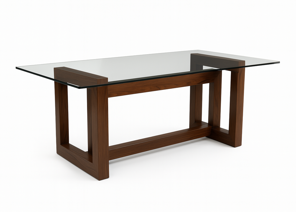 Comedor Oslo de cristal templado con 6 bancos altos