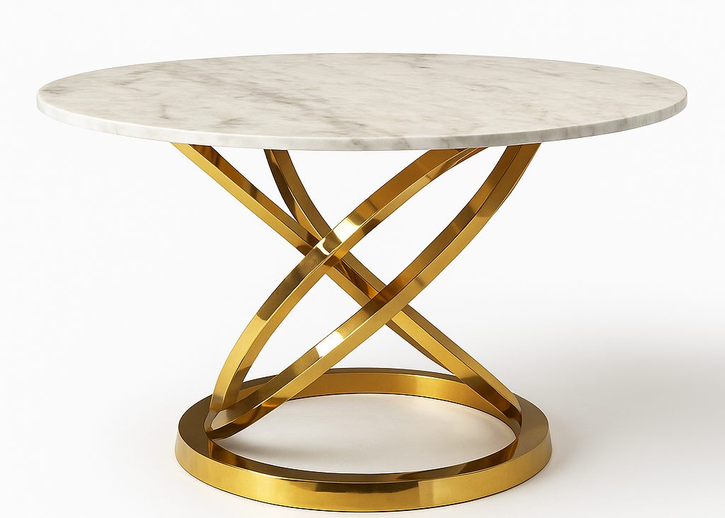 Comedor Milano en acero inoxidable dorado con cubierta circular