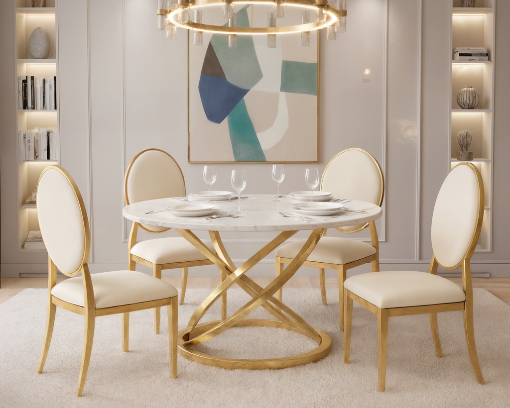 Comedor Milano en acero inoxidable dorado con cubierta circular