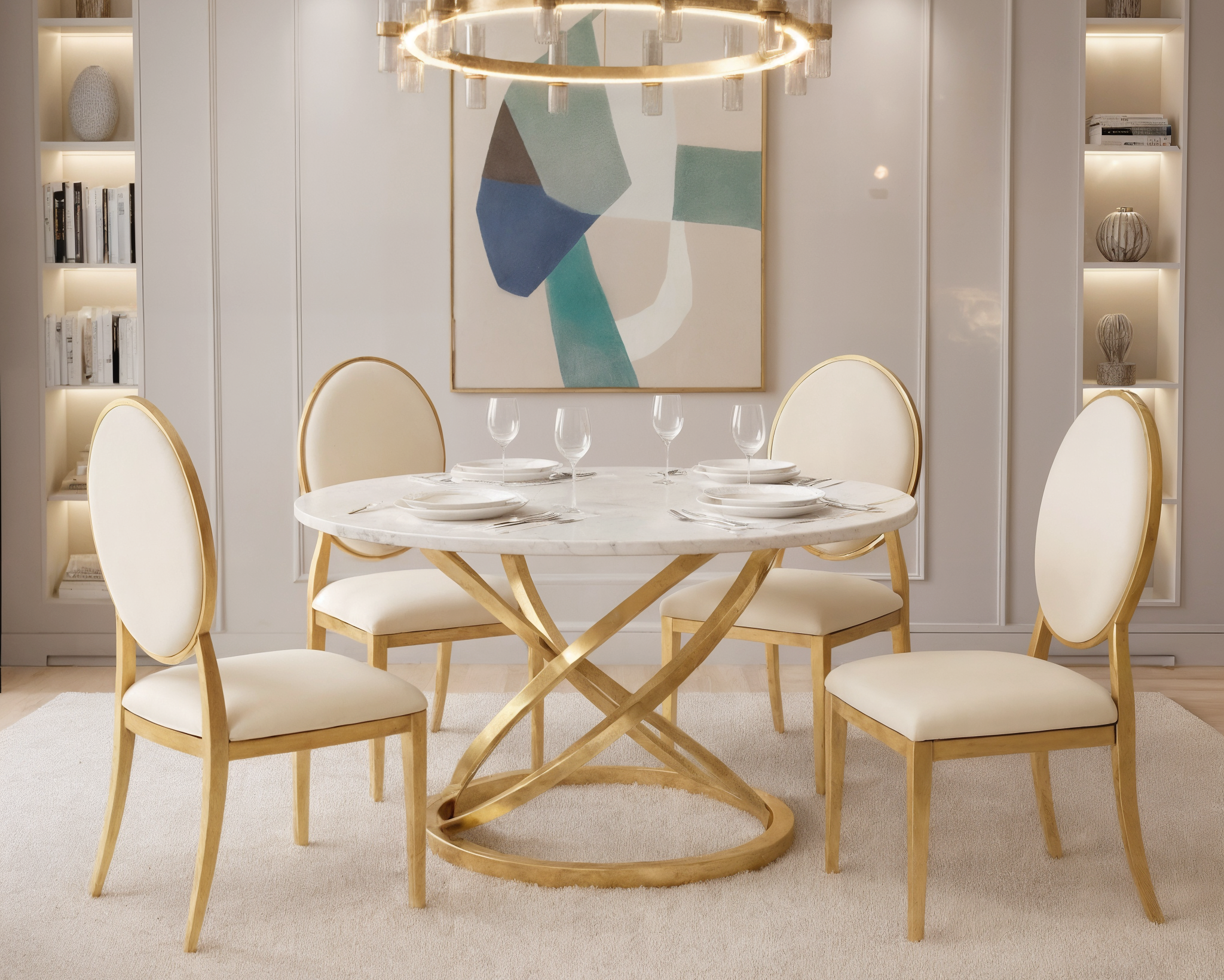 Comedor Milano en acero inoxidable dorado con cubierta circular