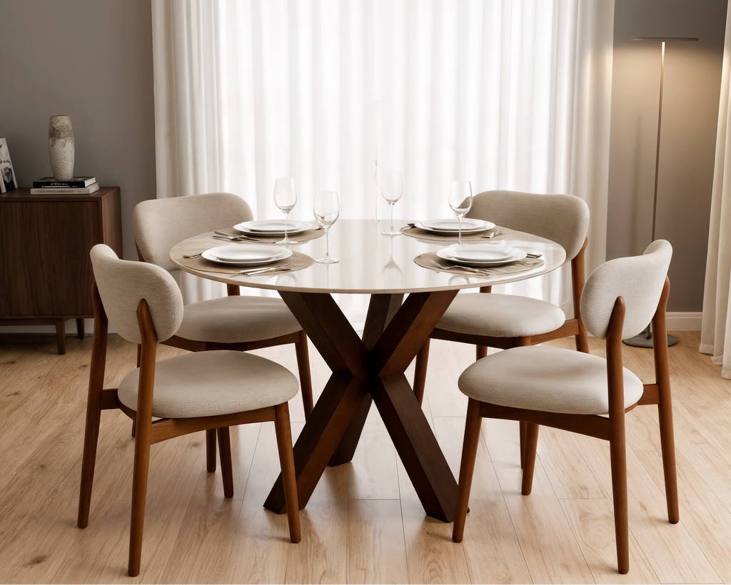 Comedor Siena en mármol porcelanizado con 4 sillas tapizadas