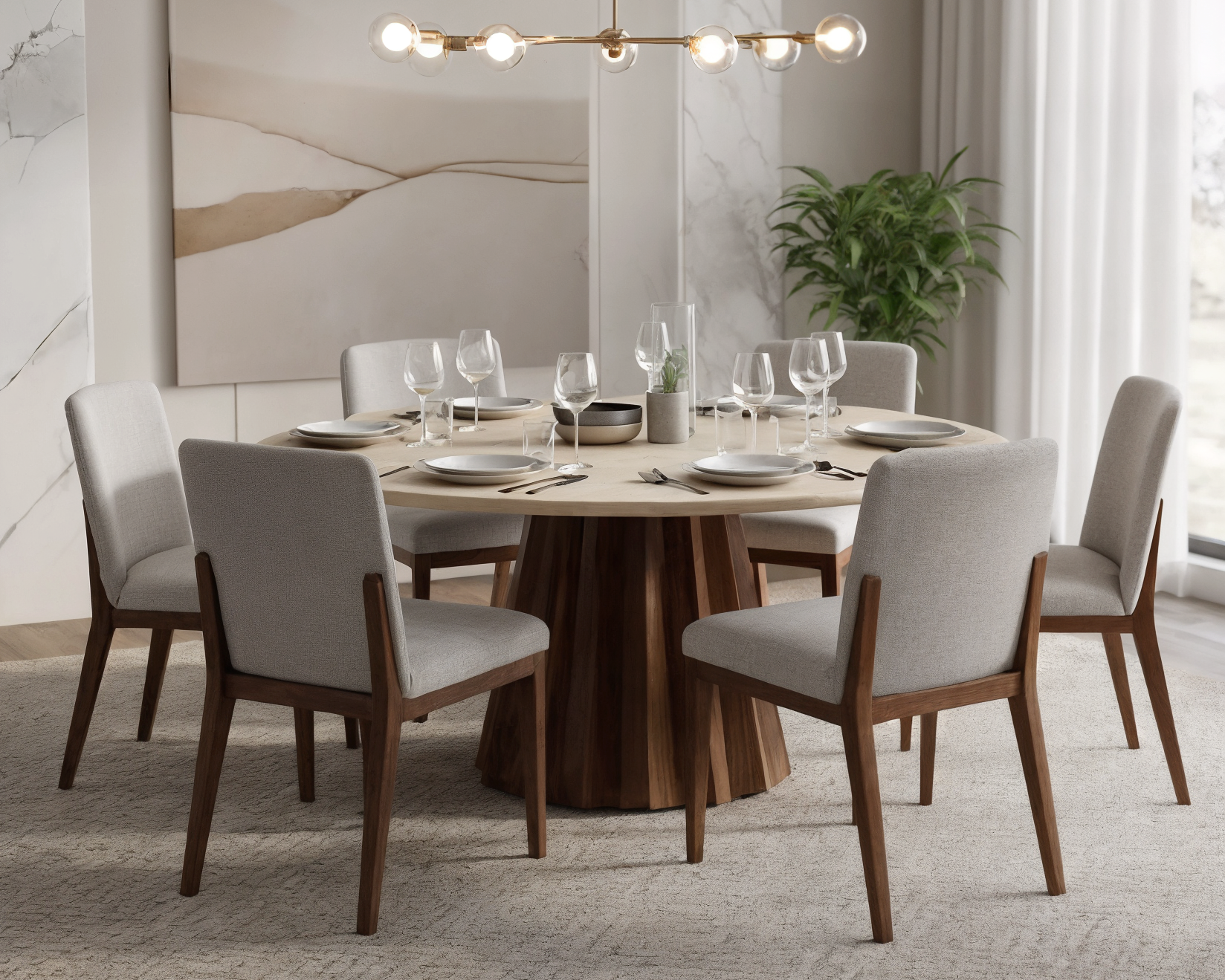 Comedor Verona en cuarcita con 6 sillas tapizadas