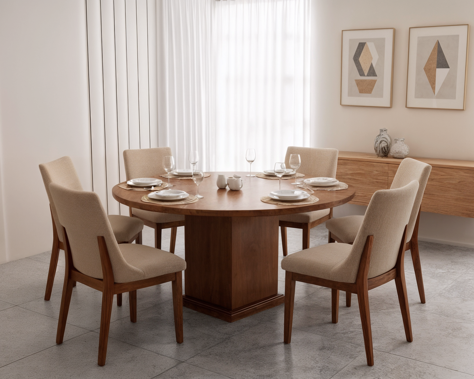 Comedor Siena en madera de cedro con 6 sillas tapizadas